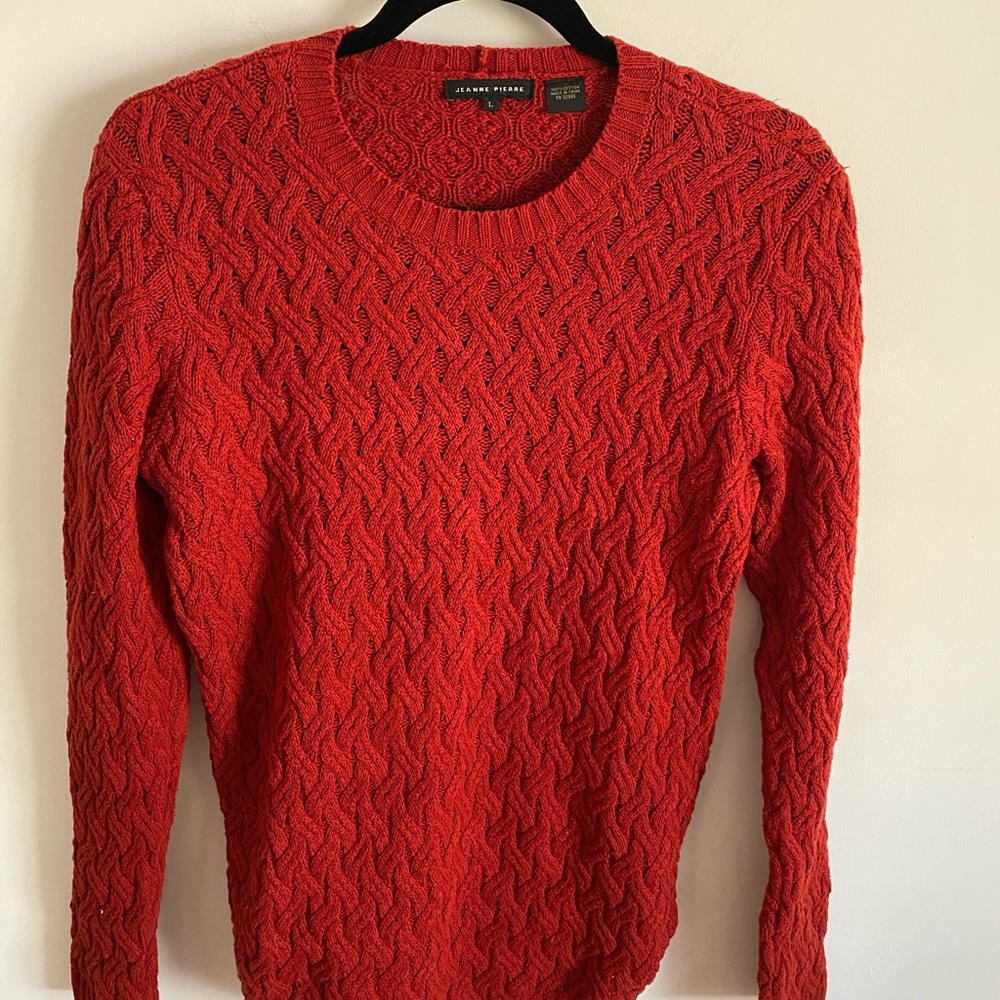 JEANNE PIERRE Rust Cotton Crewneck Sweater Preppy Academia